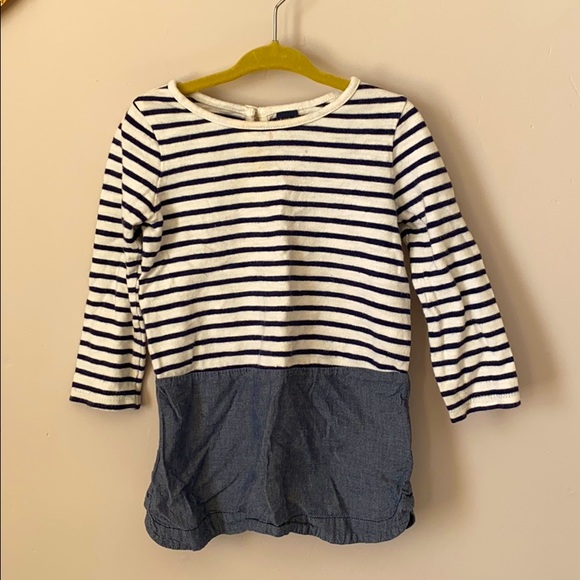 Navy white long sleeved chambray tunic dress - Picture 1 of 9